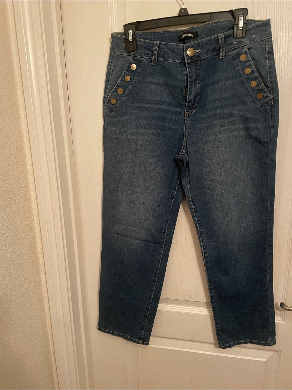 d. jeans Dark Blue Cropped High-Rise Jeans with Button Pocket Trim